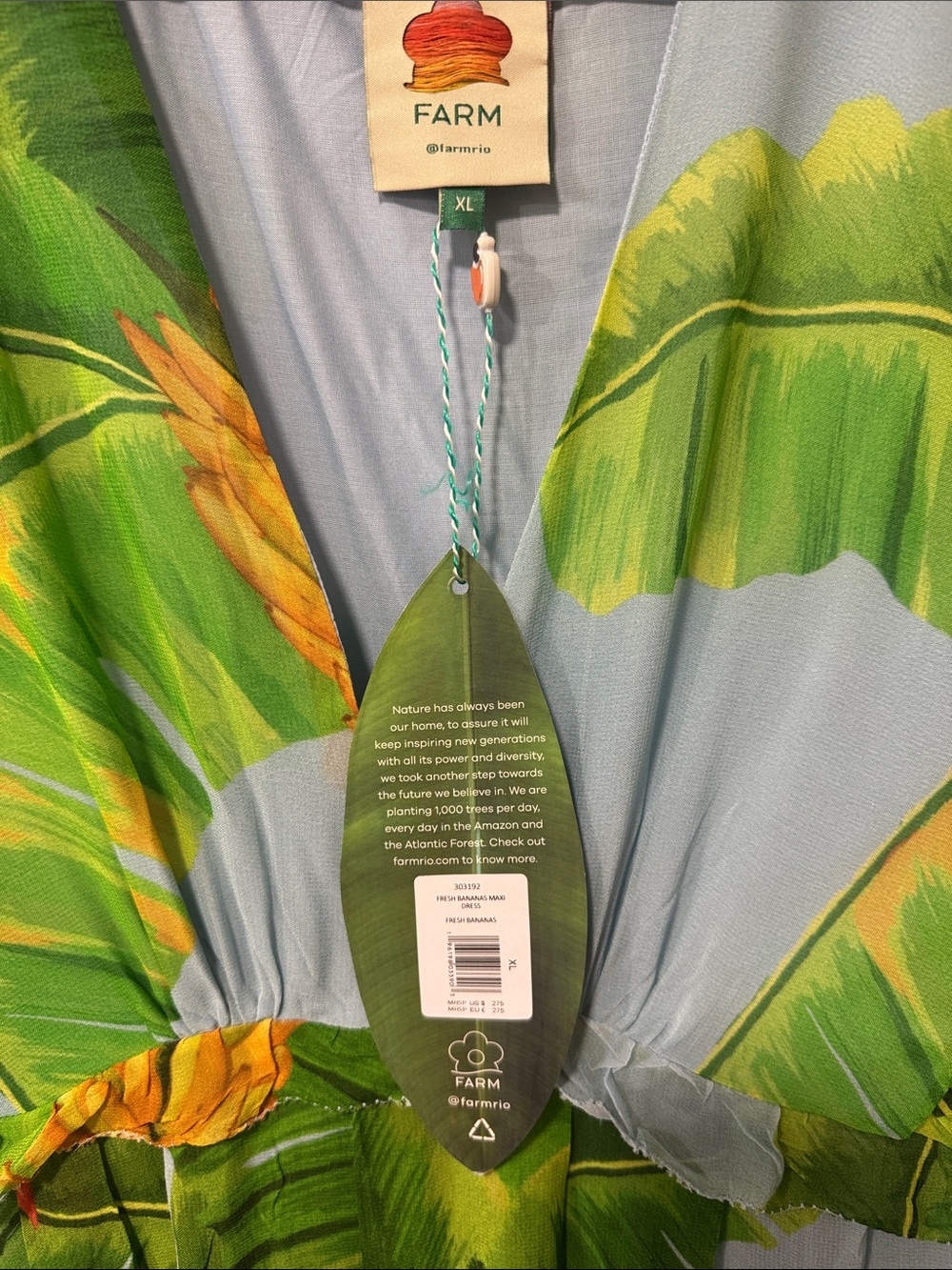 🍌🌿 FARM Rio size XL Fresh Bananas Butterfly Sleeve Maxi Dress 🌿🍌 - Picture 7 of 16